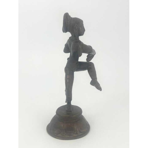 453 - A cast bronze figure of an Indian Hindu goddess Shira, modelled dancing, on cast circular base with ... 