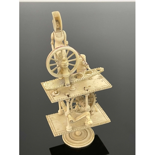 460 - A Napoleonic prisoner of war mechanical bone model, circa 1815, in the form of a Regency woman at a ... 