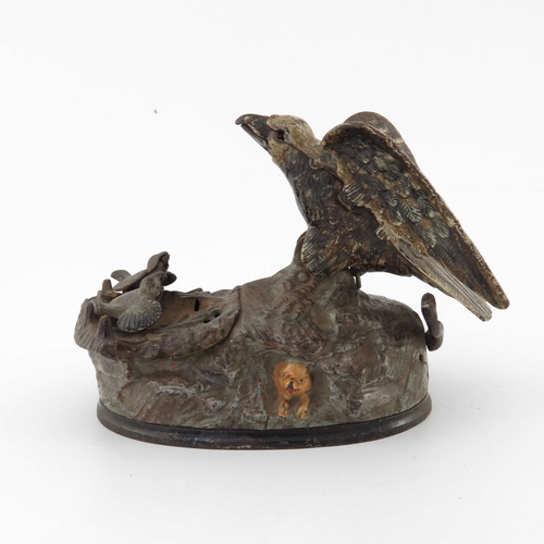 483 - An American 'Eagle & Eaglets' cast iron mechanical money bank, J. & E. Steven's Co, circa 1883, mode... 