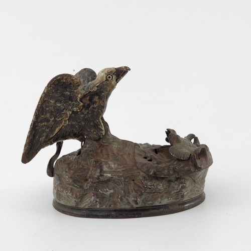 483 - An American 'Eagle & Eaglets' cast iron mechanical money bank, J. & E. Steven's Co, circa 1883, mode... 