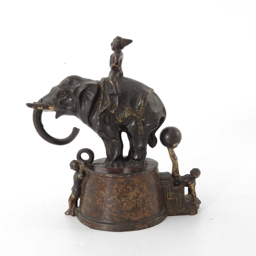 486 - An American cast iron mechanical money bank, J. & E. Stevens Co, circa 1882, modelled as a circus el... 