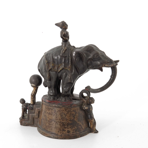 486 - An American cast iron mechanical money bank, J. & E. Stevens Co, circa 1882, modelled as a circus el... 