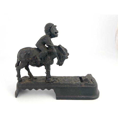 487 - An American 'I always did 'spise a mule' cast iron mechanical money bank, J. & E. Stevens Co, circa ... 