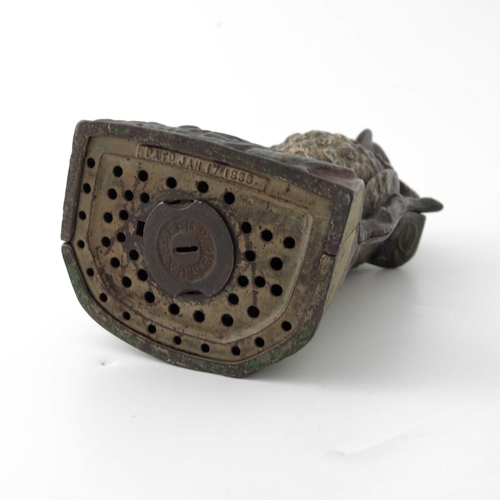 488 - An American wise old owl cast iron mechanical money bank, J. & E. Stevens Co, circa 1890, modelled a... 