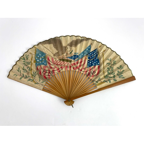 492 - American Philadelphia Exhibition International Horticultural Hall 1776 - 1876, printed fan, double p... 