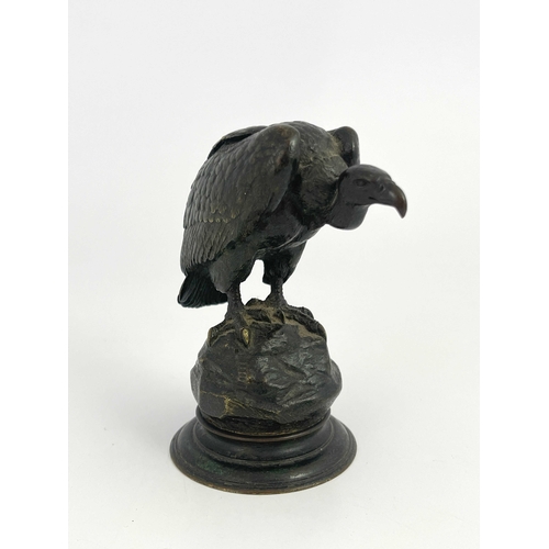 496 - Jules Moignier (French, 1835-1894), vulture on a rock, signed, bronze, 12cm high