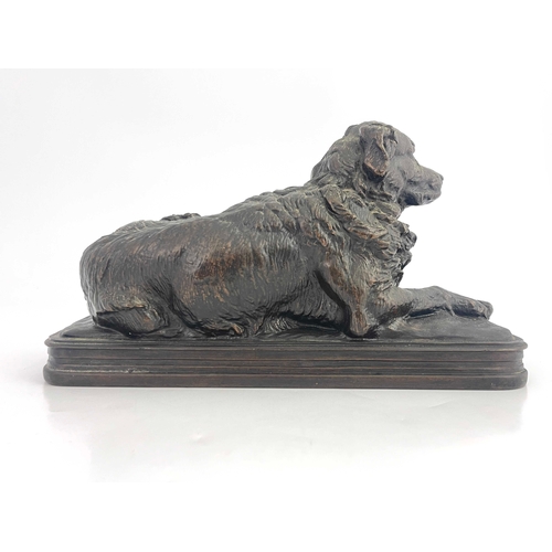 498 - Emmanuel Fremiet (French, 1824-1910), recumbent dog, signed, bronze, 15 by 25cm