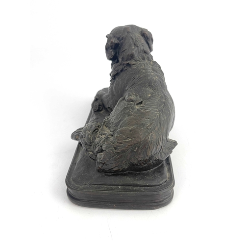 498 - Emmanuel Fremiet (French, 1824-1910), recumbent dog, signed, bronze, 15 by 25cm