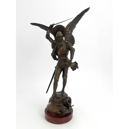 500 - Emmanuel Fremiet (French, 1824-1910), Saint Michel, signed, No.584 and dated 1878?, bronze, dark bro... 