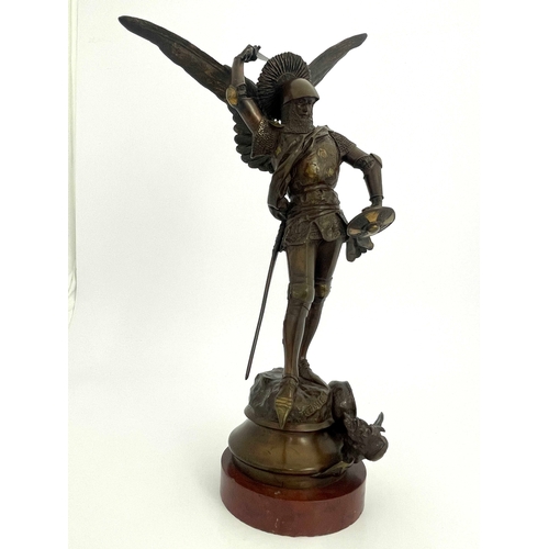 500 - Emmanuel Fremiet (French, 1824-1910), Saint Michel, signed, No.584 and dated 1878?, bronze, dark bro... 