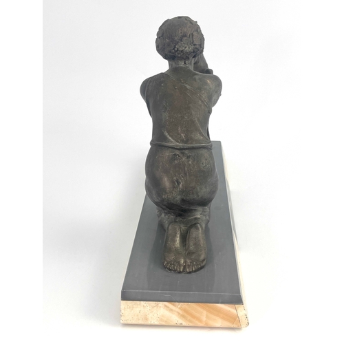 515 - Pierrre Sega (attributed), an Art Deco patinated art metal figure, modelled as a woman feeding a goa... 