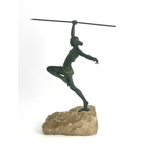 516 - Pierre le Faguays (Fayral), Amazone, an Art Deco bronze figure, modelled as a nude woman with spear,... 