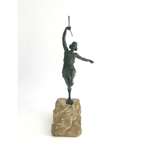 516 - Pierre le Faguays (Fayral), Amazone, an Art Deco bronze figure, modelled as a nude woman with spear,... 