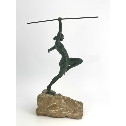 516 - Pierre le Faguays (Fayral), Amazone, an Art Deco bronze figure, modelled as a nude woman with spear,... 