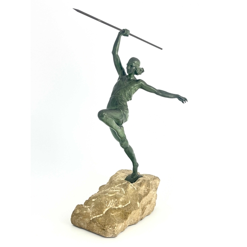 516 - Pierre le Faguays (Fayral), Amazone, an Art Deco bronze figure, modelled as a nude woman with spear,... 