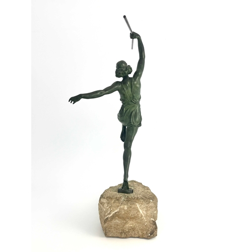 516 - Pierre le Faguays (Fayral), Amazone, an Art Deco bronze figure, modelled as a nude woman with spear,... 