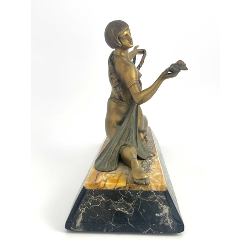 517 - Jacques Limousin (French, 20th Century), Egyptian lady, patinated art metal figure of Siena marble b... 