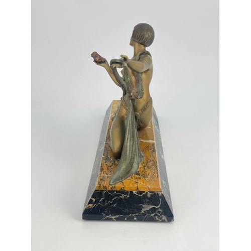 517 - Jacques Limousin (French, 20th Century), Egyptian lady, patinated art metal figure of Siena marble b... 