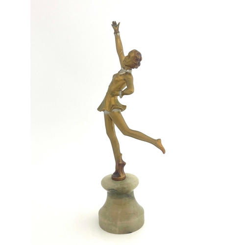 518 - Josef Lorenzl, an Art Deco gilt metal and onyx figure, circa 1925, modelled as a dancer with arm rai... 