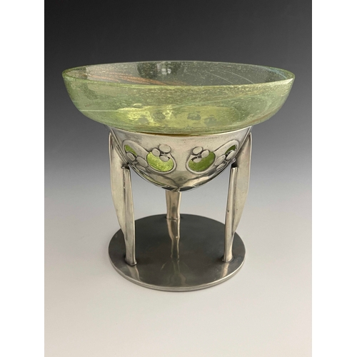 528 - Archibald Knox for Liberty and Co., an Arts and Crafts Tudric pewter and Clutha glass comport, model... 