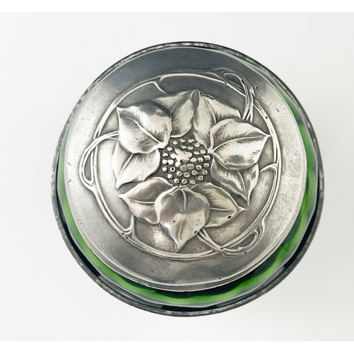 530 - Rex Silver for Liberty and Co., a Tudric Arts and Crafts pewter and green glass tea caddy, model 086... 