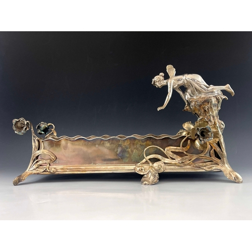 539 - WMF, a large Jugendstil silver plated figural centrepiece, the rectangular section planter on four f... 