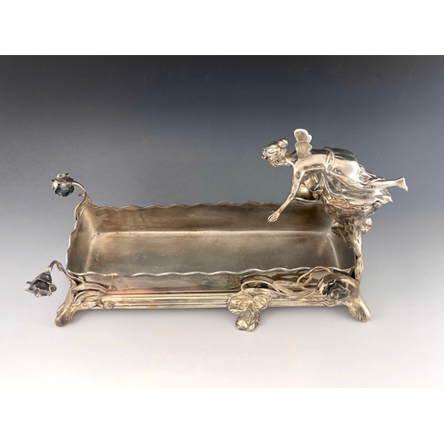 539 - WMF, a large Jugendstil silver plated figural centrepiece, the rectangular section planter on four f... 