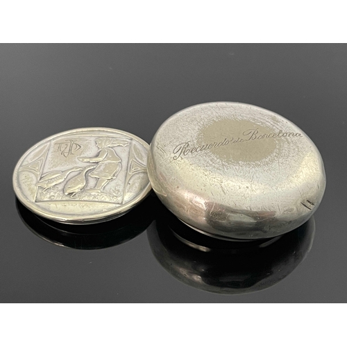 541 - WMF, a Jugendstil silver plated pill box, palm fitting circular form, the hinged lid embossed with a... 