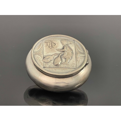 541 - WMF, a Jugendstil silver plated pill box, palm fitting circular form, the hinged lid embossed with a... 