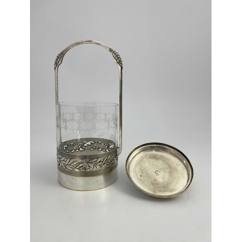 542 - WMF, a Jugendstil silver plated and cut glass biscuit barrel, the cylindrical vessel with band of le... 