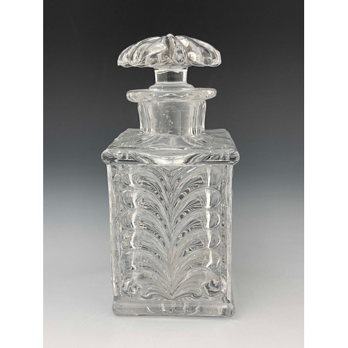 607 - Baccarat, a 19th century glass spirit decanter, circa 1835, in a moulded honeysuckle design, cuboid ... 