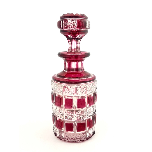 608 - A French flash cut glass scent bottle, probably Baccarat, circa 1900, cranberry over colourless, cyl... 