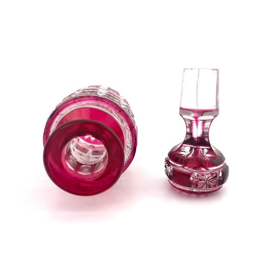 608 - A French flash cut glass scent bottle, probably Baccarat, circa 1900, cranberry over colourless, cyl... 