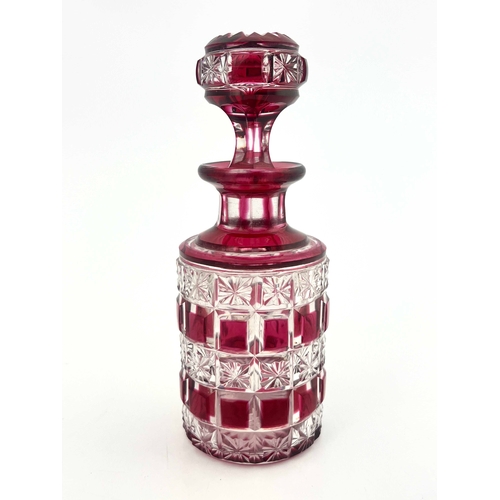 608 - A French flash cut glass scent bottle, probably Baccarat, circa 1900, cranberry over colourless, cyl... 