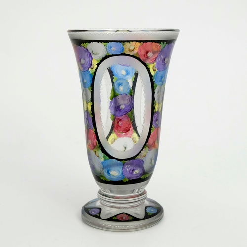 617 - Johann Oertel, Haida, a Secessionist enamelled glass vase, circa 1910, footed form, painted with flo... 