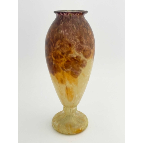 623 - Charles Schneider, a large Art Deco glass vase, circa 1930, footed ovoid form, marbled yellow and br... 