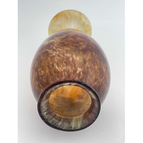 623 - Charles Schneider, a large Art Deco glass vase, circa 1930, footed ovoid form, marbled yellow and br... 