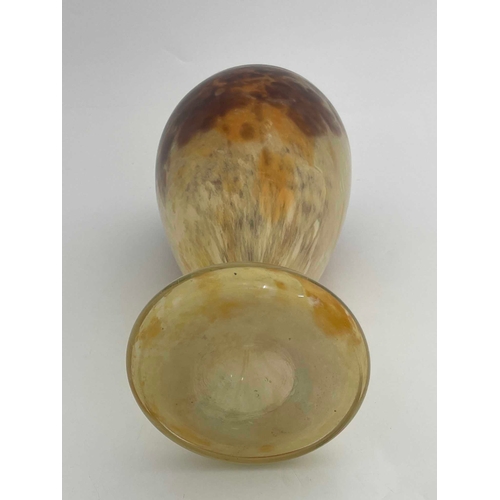 623 - Charles Schneider, a large Art Deco glass vase, circa 1930, footed ovoid form, marbled yellow and br... 