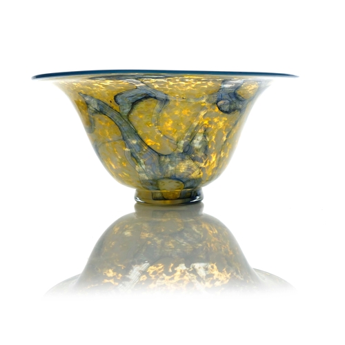 624 - Karl Wiedmann for WMF, an Art Deco Ikora glass bowl, circa 1930, flared form, marbled blue over yell... 