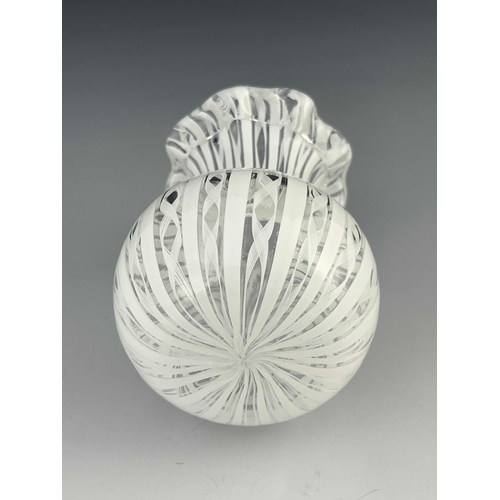 631 - A Venetian Murano glass zanfirico vase, probably Venini, bulbous form with flared and crimped rim, o... 