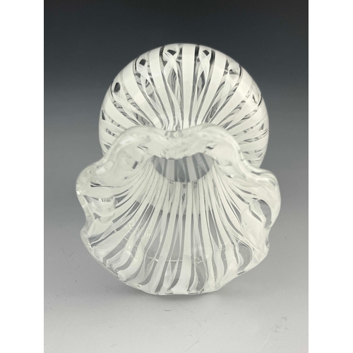 631 - A Venetian Murano glass zanfirico vase, probably Venini, bulbous form with flared and crimped rim, o... 