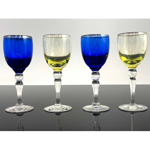 633 - A set of twelve Webb Corbett stemmed drinking glasses, six in blue and six in yellow glass