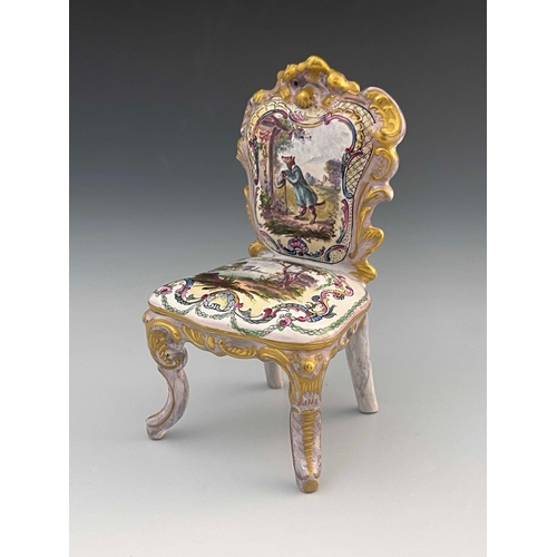 645 - Veuve Perrin (attributed), a French faience toy model of a chair, in the Louis XV style, relief mode... 