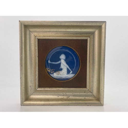 650 - Antoine Barriere, an Art Deco Limoges pate sur pate panel, circa 1925, circular plaque form decorate... 