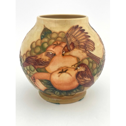 651 - Sally Tuffin for Moorcroft, a Finches vase, circa 1980, spherical form, impressed marks, WM monogram... 