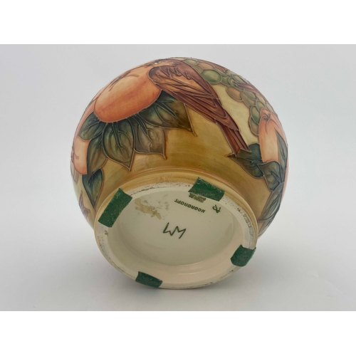 651 - Sally Tuffin for Moorcroft, a Finches vase, circa 1980, spherical form, impressed marks, WM monogram... 