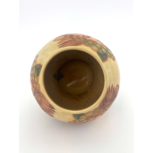 651 - Sally Tuffin for Moorcroft, a Finches vase, circa 1980, spherical form, impressed marks, WM monogram... 