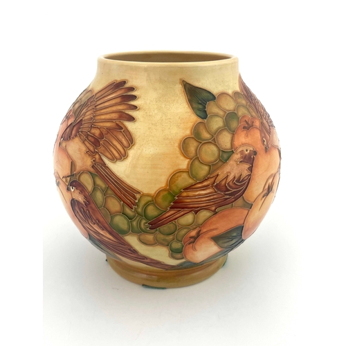 651 - Sally Tuffin for Moorcroft, a Finches vase, circa 1980, spherical form, impressed marks, WM monogram... 