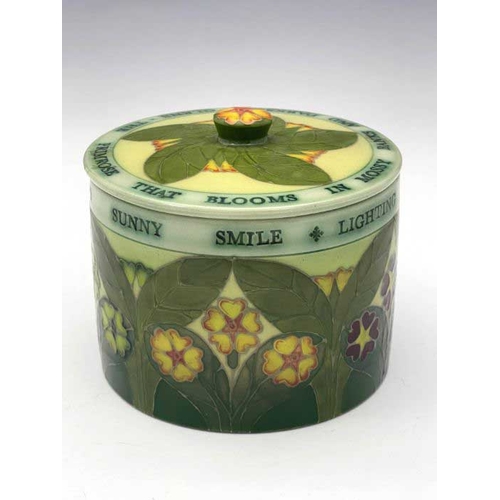 652 - Sally Tuffin for Dennis Chinaworks, Primrose Biscuit barrel and cover, with script 'The Greenwood Li... 