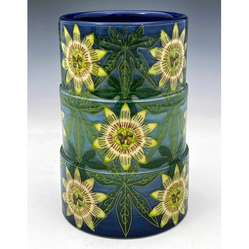 656 - Sally Tuffin for Dennis China Works, Passion Flower vase, stepped cylindrical form, 2008, marked Tri... 